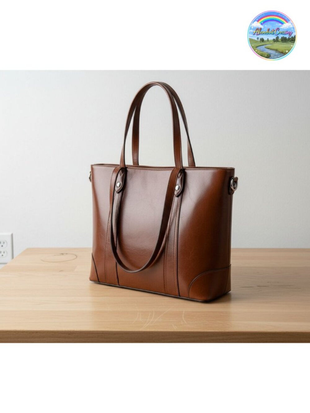 Genuine Leather Laptop Tote Bag Large Work Shoulder Handbag with Zipper
